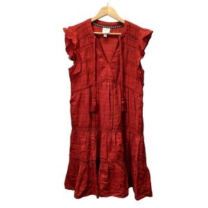 Knox Rose Dress Womens Size S Reddish Orange Lace Boho Flutter Lined Mini